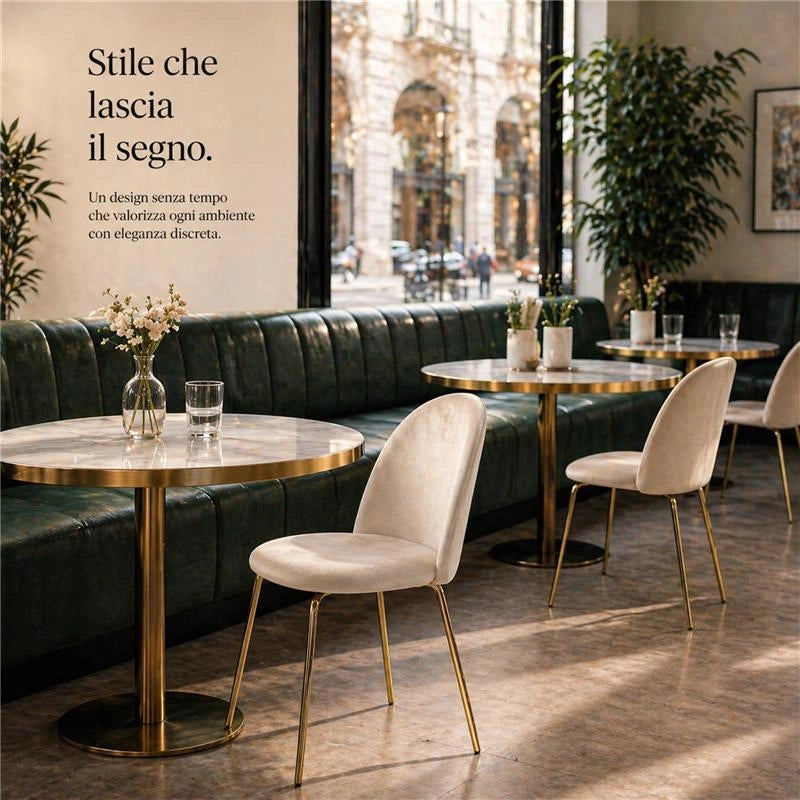 SET 4 SEDIE IN VELLUTO BEIGE CON PIEDI IN METALLO COLOR ORO MISURE: 42X53,5X86,5/47 CM