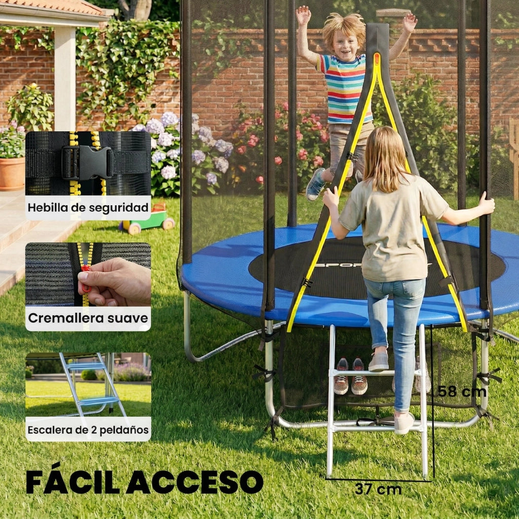 Trampolino Elastico Esterno 183 cm con Rete di Sicurezza e Scala ¨C Zephmum ¨C Blu