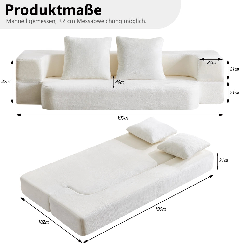 Divano pieghevole 2 posti trasformabile bianco crema
