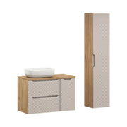 Set da bagno YOKA beige: mobiletto sottolavabo 90 cm + piano per lavabo + lavabo da appoggio + colonna di stoccaggio