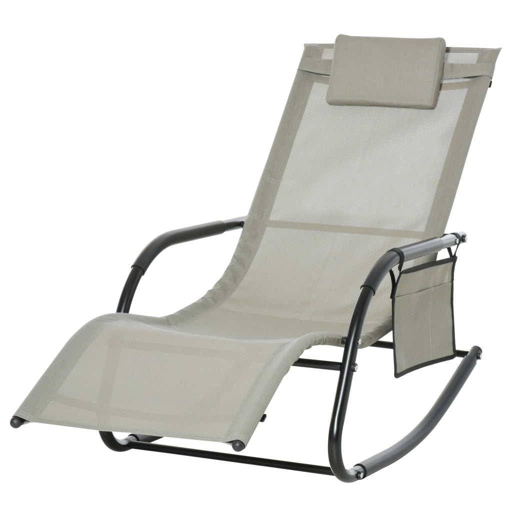 Poltrona a Dondolo da Giardino con Poggiatesta e Tasca Laterale, 150x62x88 cm, Nero e Grigio