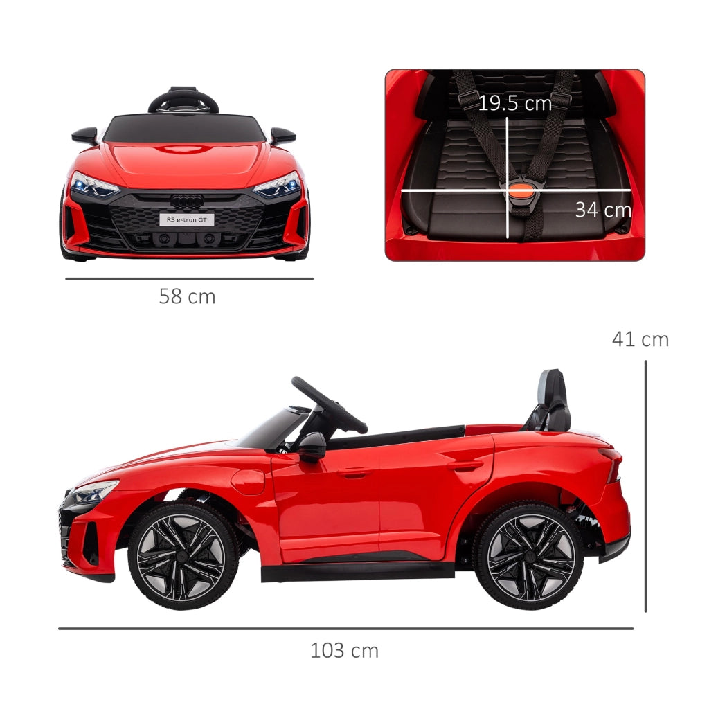 EasyComfort Macchina Elettrica per Bambini 5 Anni max Licenza Audi con Pulsanti, Cinture e Fari, 103x58x41 cm, Rossa e Nera