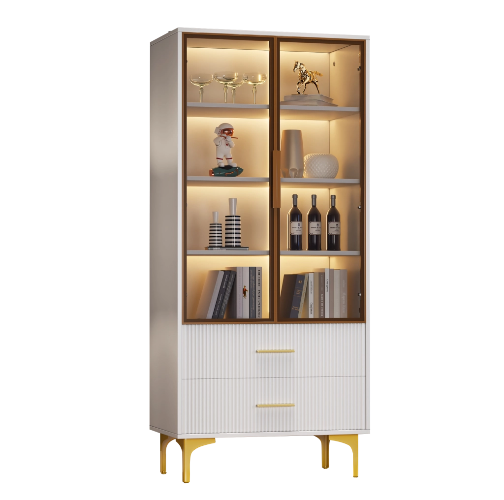 Vetrina in vetro con 2 ante e LED; 70x35x150 cm; bianco; in truciolare