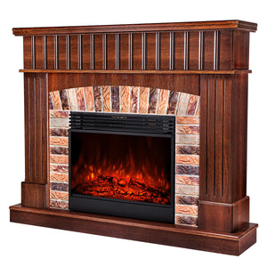 Camino Elettrico da Pavimento 120x145x32 cm Effetto Fiamma 1950W Giselle & Mirabella Castagno