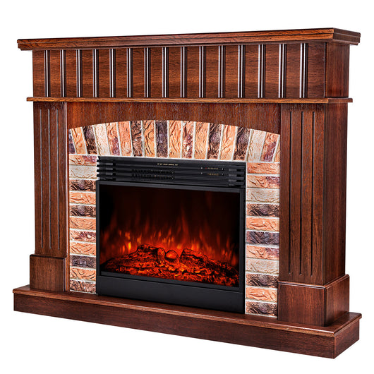 Camino Elettrico da Pavimento 120x145x32 cm Effetto Fiamma 1950W Giselle & Mirabella Castagno