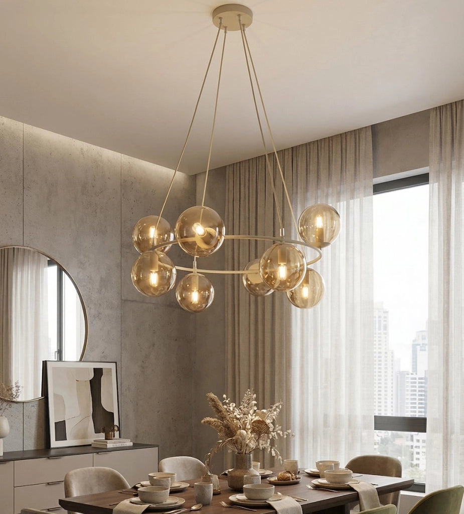 Lampada sospesa AZURA anello vetro 8xE14 beige Emibig