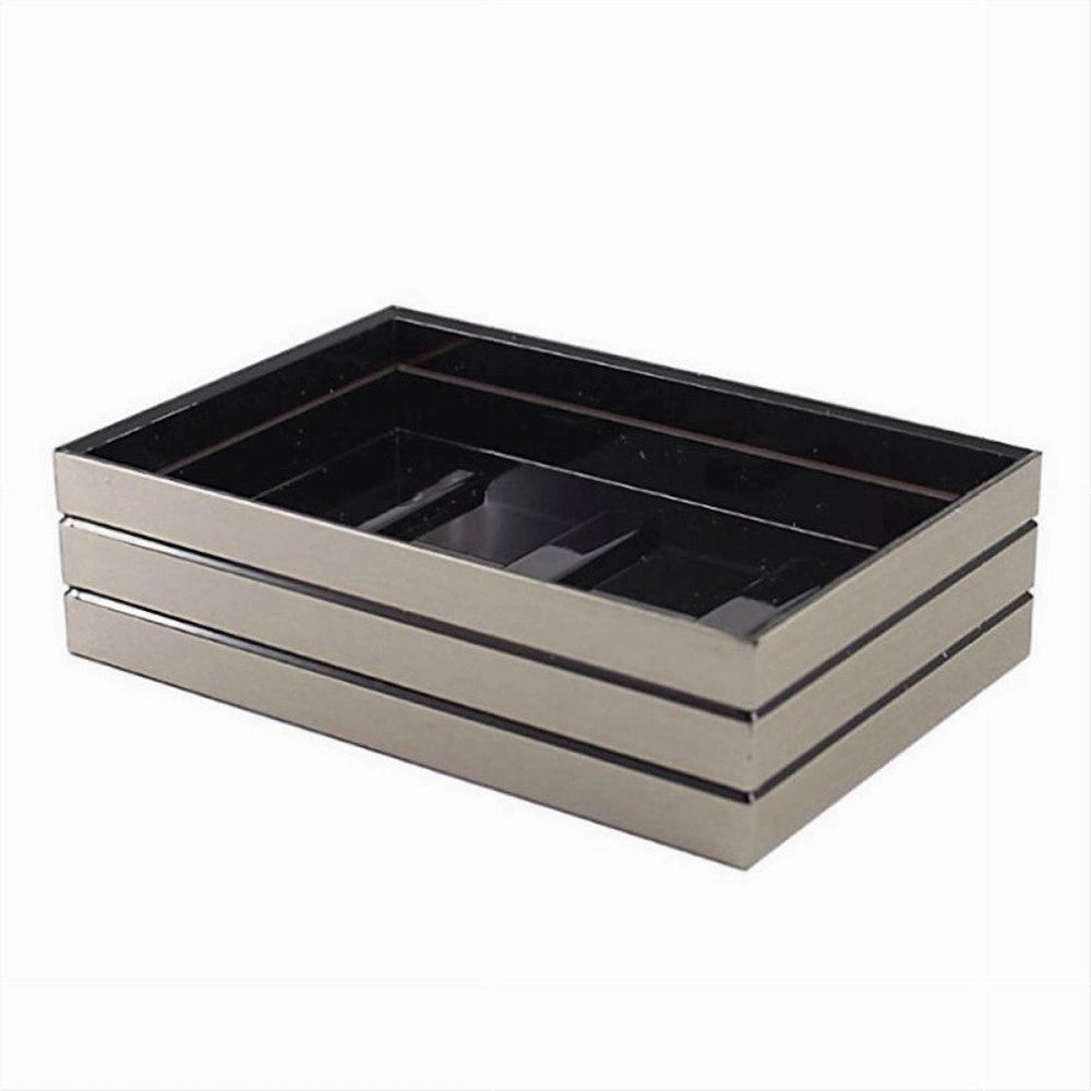 Trade Shop - Piattino Porta Sapone Saponetta Argento A Righe Stile Moderno Arredo Bagno 10391 -