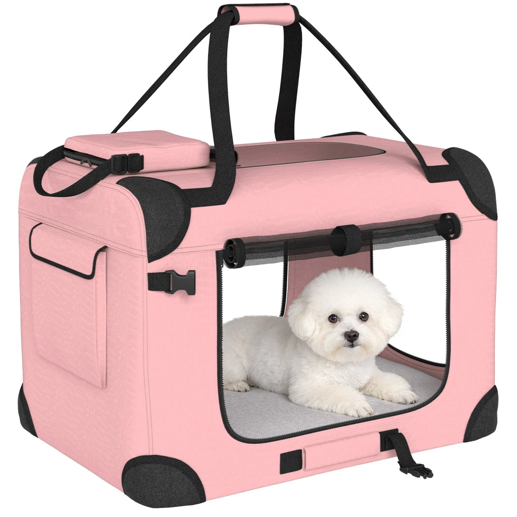 Trasportino Pieghevole per Cani ¨C Xylo ¨C 60x41,5x41 cm Rosa con Finestre a Rete