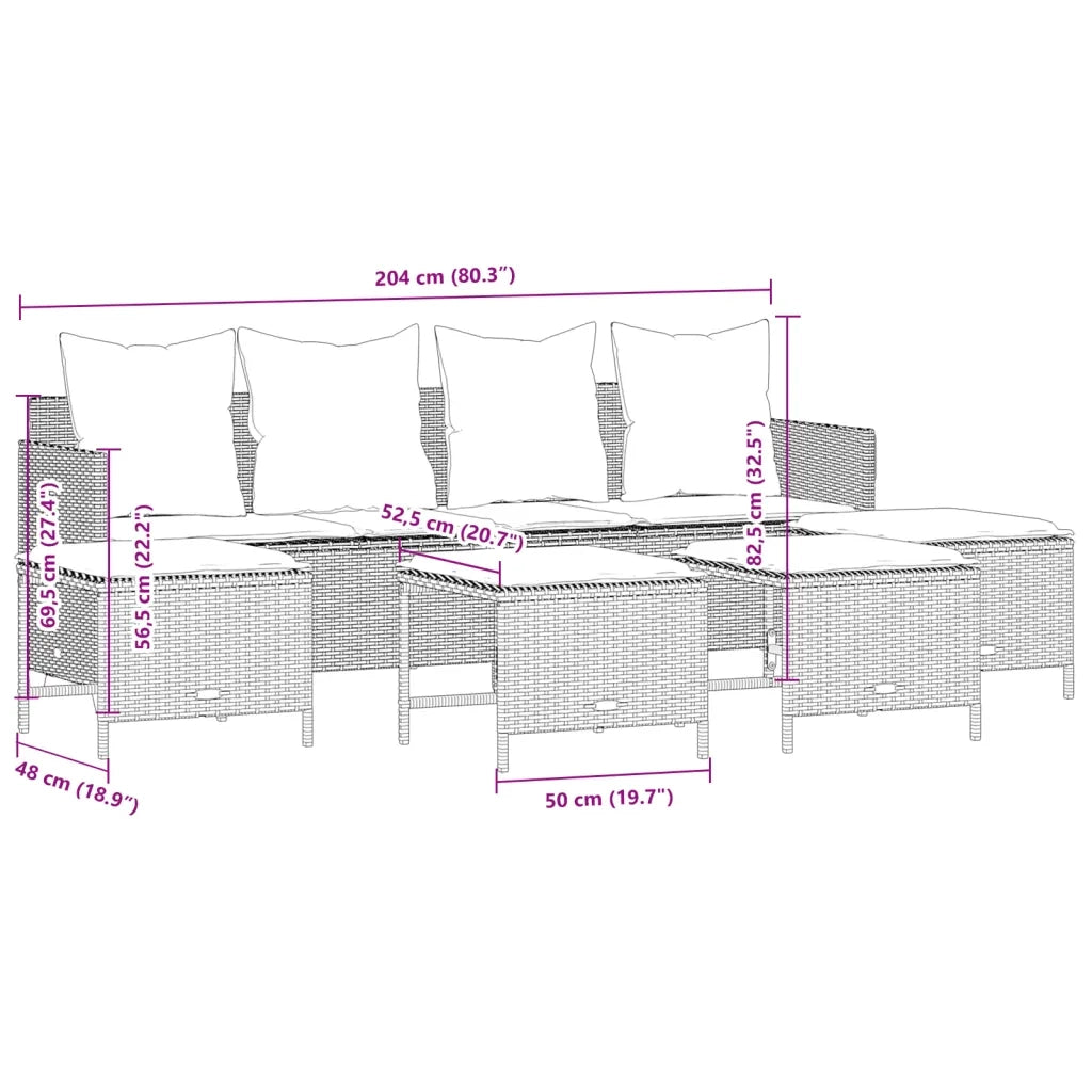 Set Divano da Giardino 5 pz | Set Salotto da Giardino con Cuscini Marrone in Polyrattan
