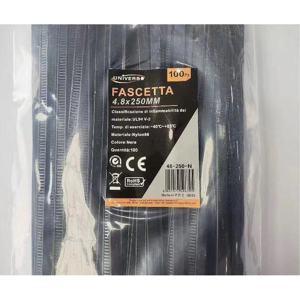 Trade Shop - Set 100pz Fascette Serracavo Autobloccanti In Nylon Nero 4.8mm X 250mm 48-250-n -