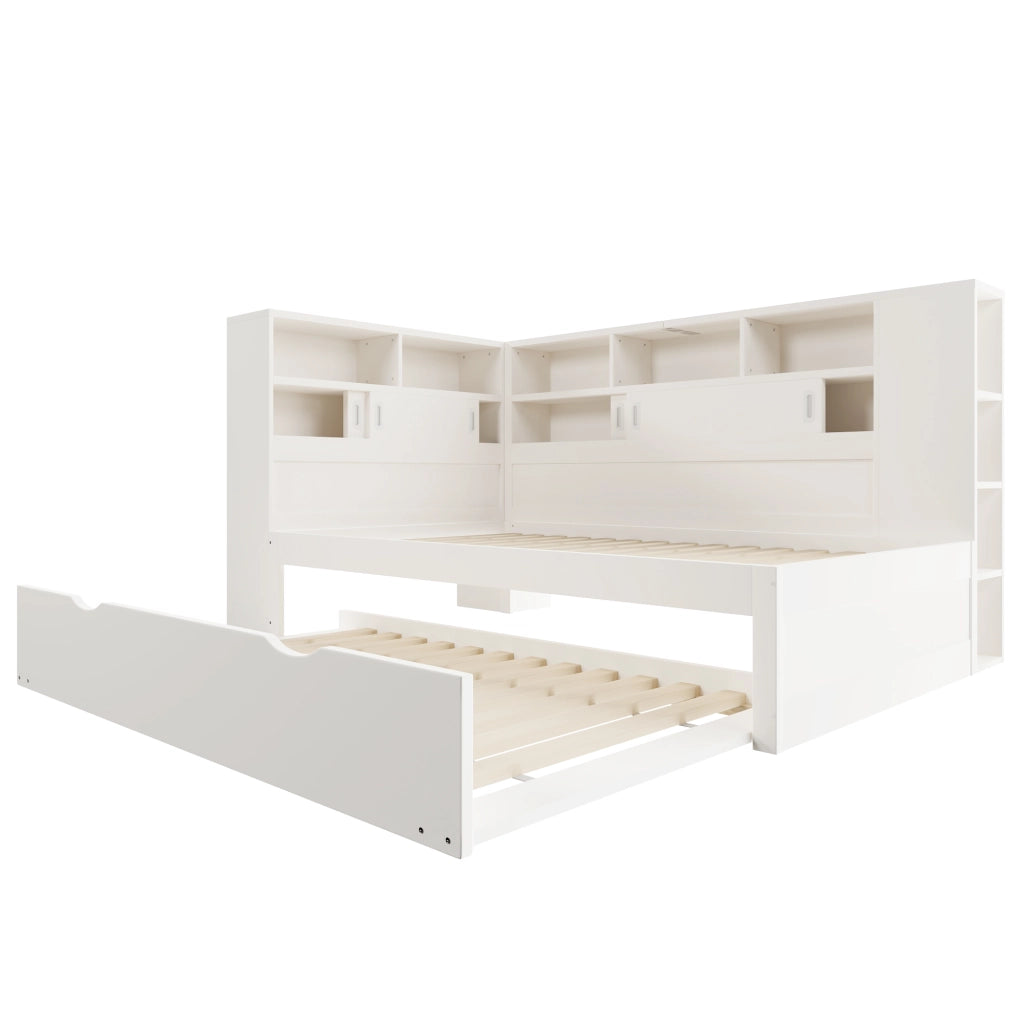 Letto singolo bianco 90x200 cm per bambini con letto estraibile e contenitore
