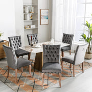 Sedia da pranzo in velluto con anello posteriore e rivetti decorativi, gambe in legno massiccio, Grigio