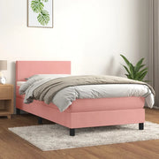 Giroletto a Molle con Materasso-Struttura Letto Rosa 90x190 cm in Velluto 808132
