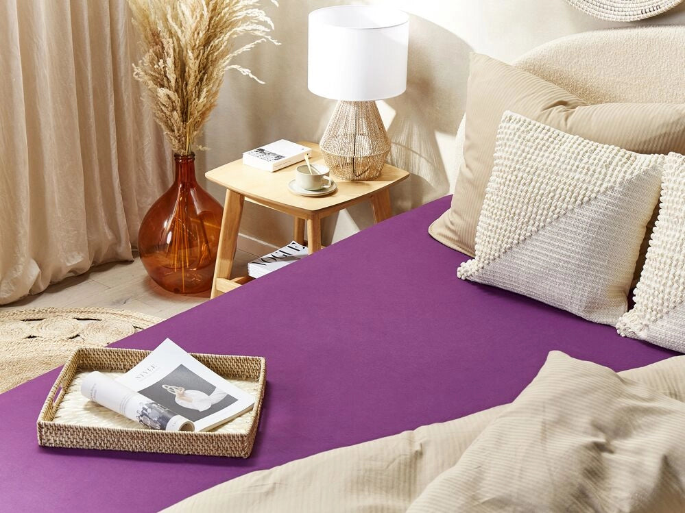 Lenzuolo con angoli cotone viola 180 x 200 cm con bordi elastici modello classico a tinta unita camera da letto classica