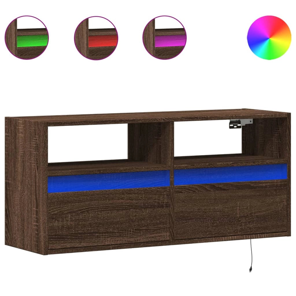 Mobile TV multimediale scaffale TV credenza mobile TV sala da pranzo soggiorno camera da letto mobile da parete con luci LED rovere 100 x 31 x 45 cm marrone 02_0027936