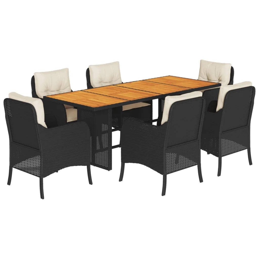 Set da Pranzo da Giardino 7 pz Nero con Cuscini in Polyrattancod mxl 111323