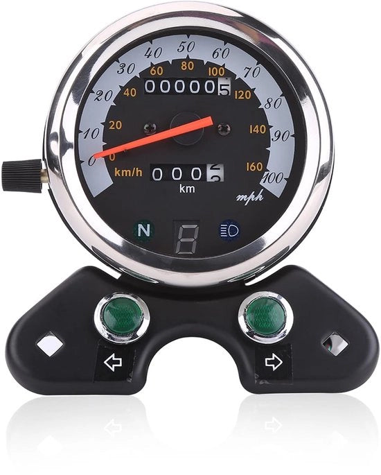 Contachilometro Universale - 12V - Dimensioni 95 x 105 mm - Adatto per la maggior parte delle Motociclette - Con Illuminazione degli Strumenti - Peso 730g - Contachilometro per Motocicletta