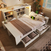 Letto Contenitore 140x200 con Cassetti e USB ¨C MINIMAL ¨C Bianco, Legno