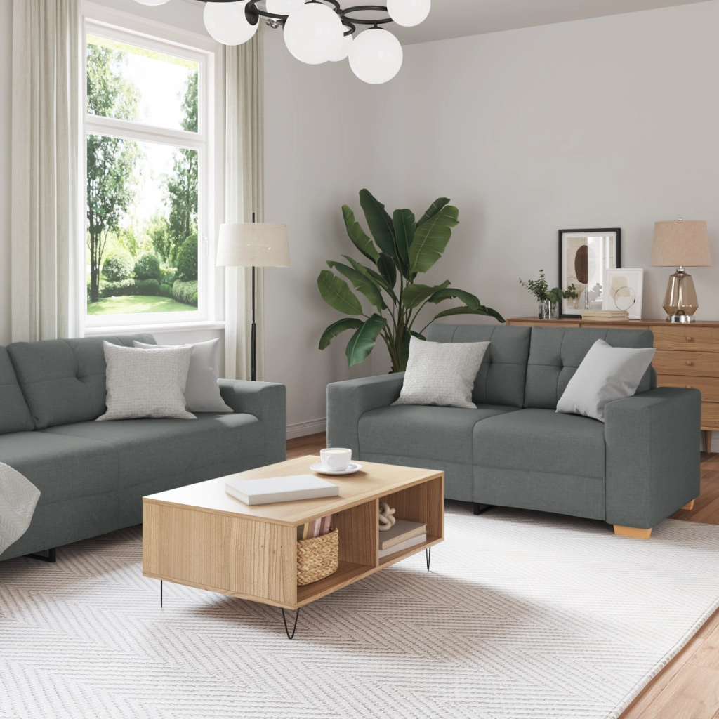 Set divano 3 pezzi grigio scuro con cuscini