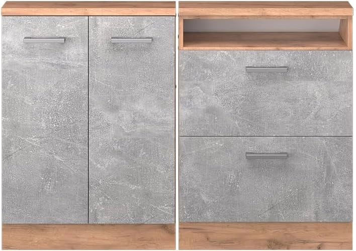 Mobile cucina sottotetto R-Line, Calcestruzzo/quercia dorata, 140 cm Set di 2