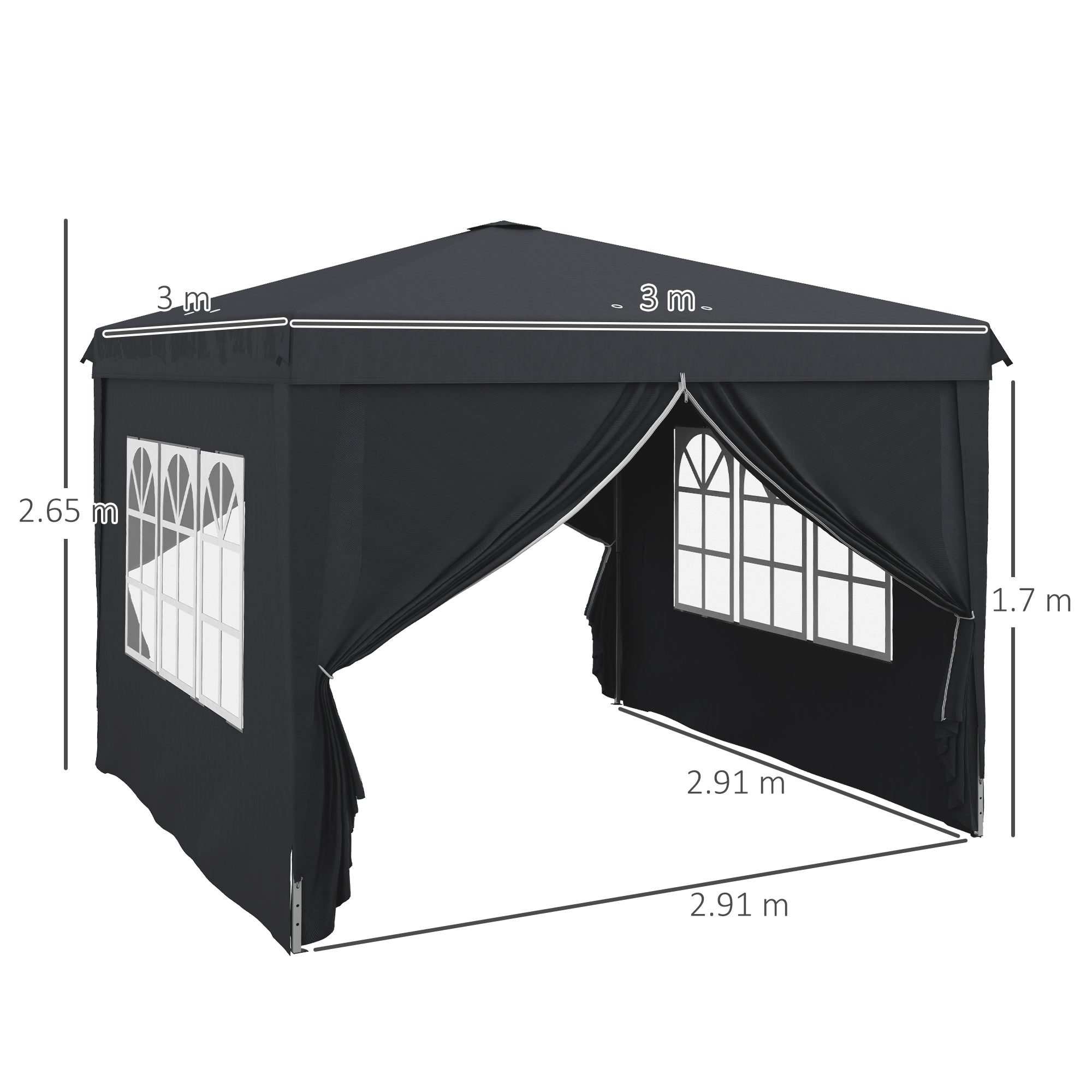 Gazebo Pieghevole 3x3m in Metallo Grigio