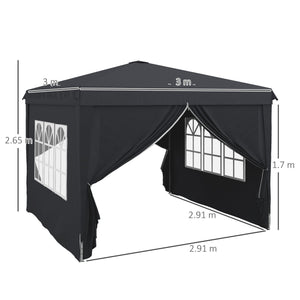 Gazebo Pieghevole 3x3m in Metallo Grigio