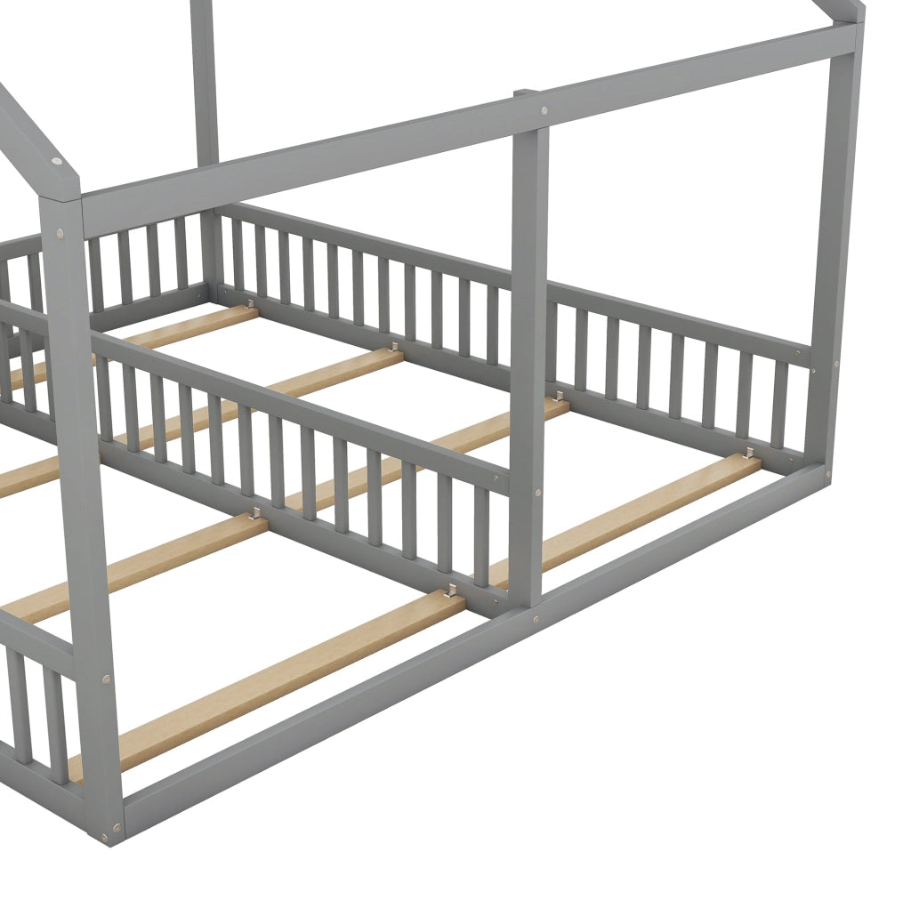 Letto per bambini 90x200 cm 2 in 1 con sponde; legno; grigio