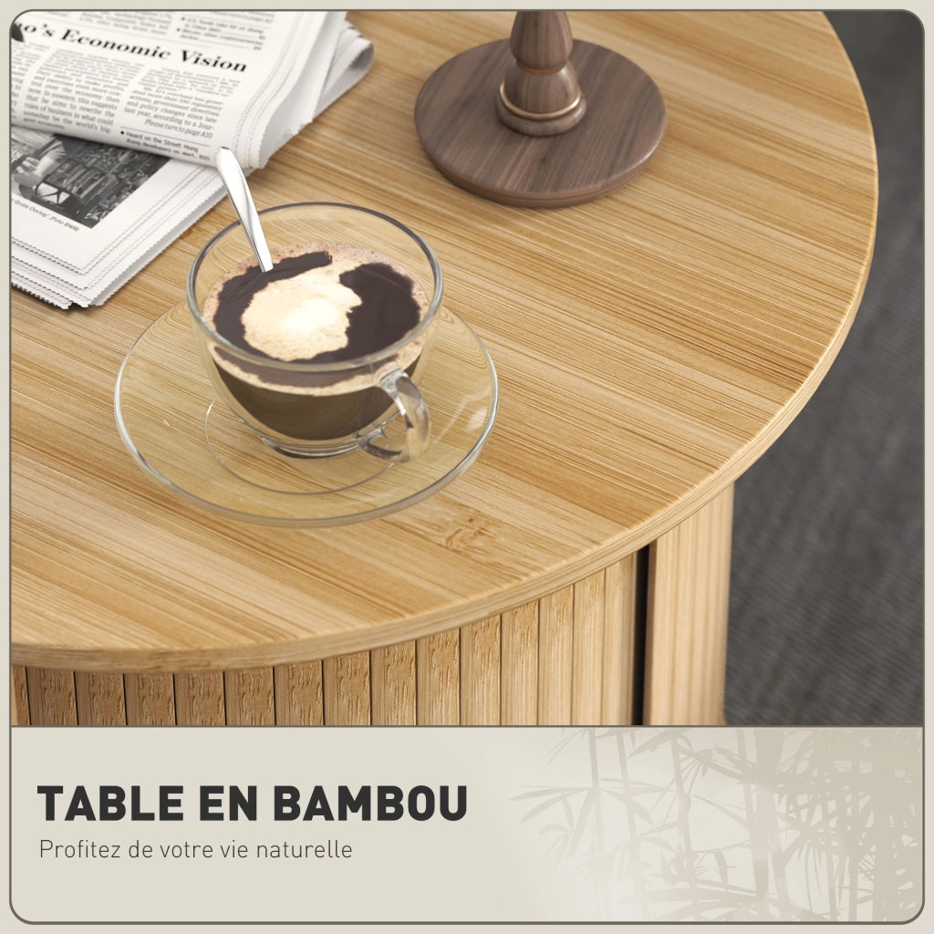 Tavolino da salotto rotondo in bamb¨´ con contenitore nascosto ¨C Minimal ¨C 60x45 cm, legno naturale