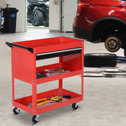 Carrello portautensili a 3 livelli con 4 ruote e freno, struttura in acciaio, rosso, 82x35x76 cm