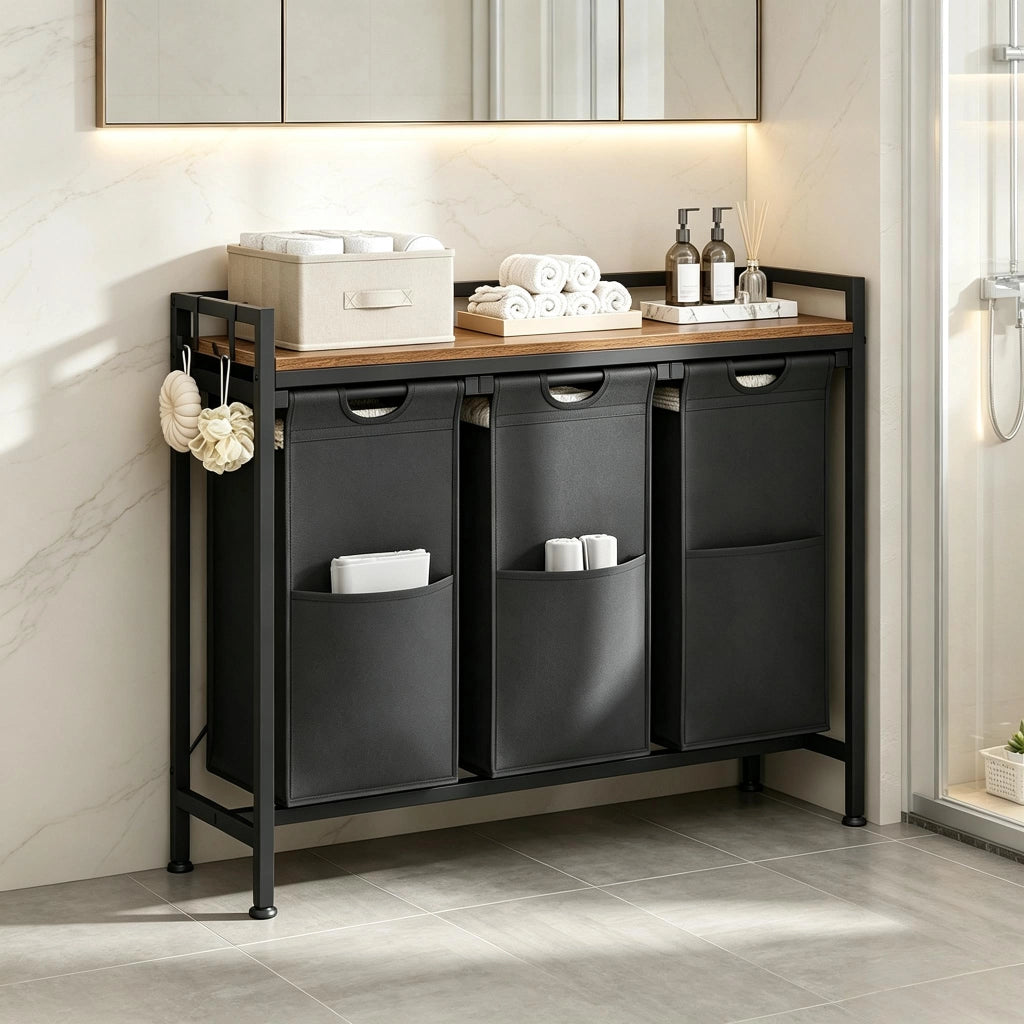 PORTABIANCHERIA con 3 cestelli estraibili 96x30x71 cm Nero/Marrone