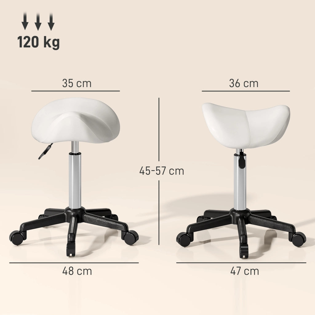 Sgabello da ufficio con rotelle e sedile ergonomico ¨C zephmum ¨C bianco 48x47x45-57cm