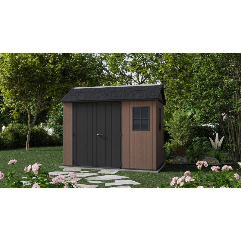 Casetta da giardino in resina EVOTECH+ 287x230 cm - con pavimento e doppia porta - carico neve 150 kg/m² – Newton Plus 759/975 - Marrone - Keter