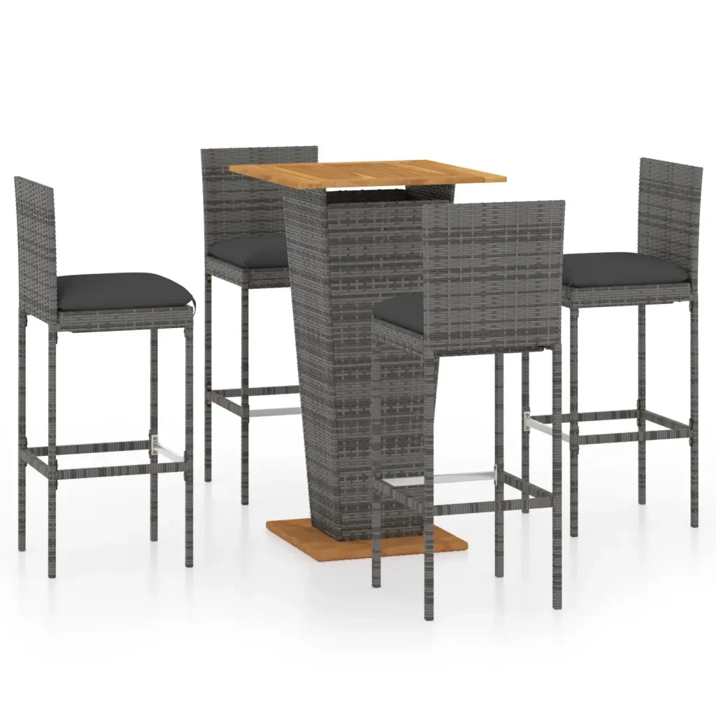 Set da Bar da Giardino 5 pz con Cuscini in Polyrattan Grigio 3064859