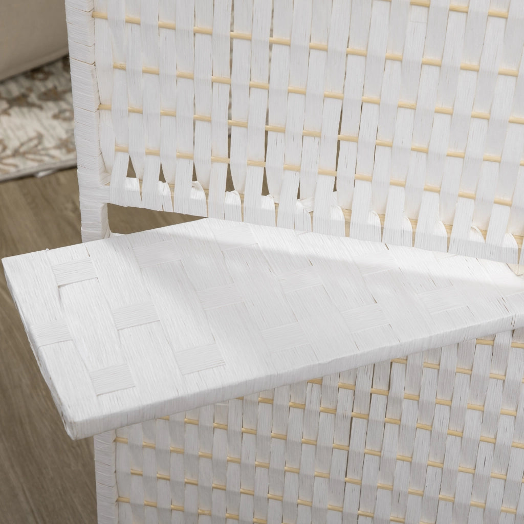 Paravento Divisorio a 4 Pannelli Pieghevole con 2 Ripiani in Legno e Bambu Bianco per Casa e Camera 181 x 180 cm