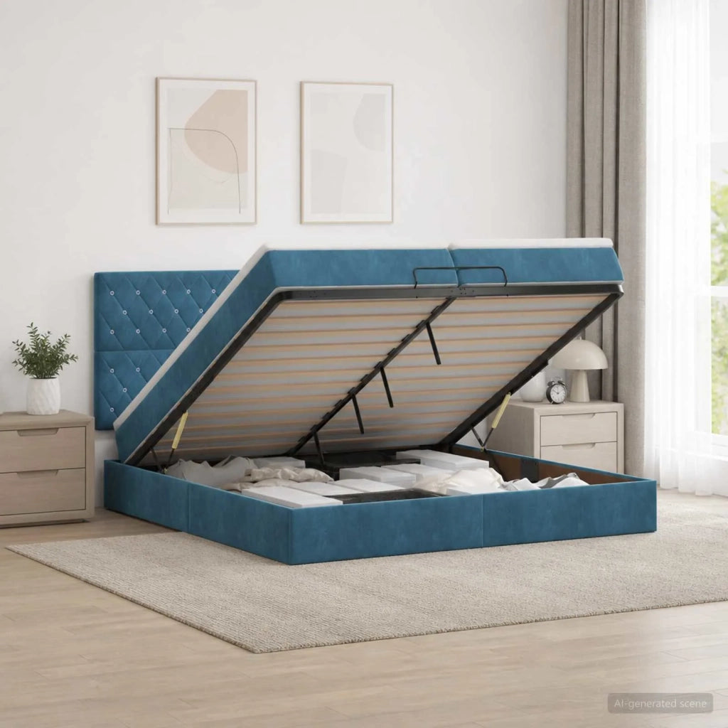 Letto Ottomano con Materasso e LED Blu scuro 200 x 200 cm 3458257