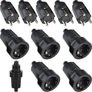 6 connettori di presa Schuko - 250 V 16 A IP44 con connettore a terra - set di connettori a terra in gomma - 2-polare - impermeabile all'acqua - presa di sicurezza - nero.