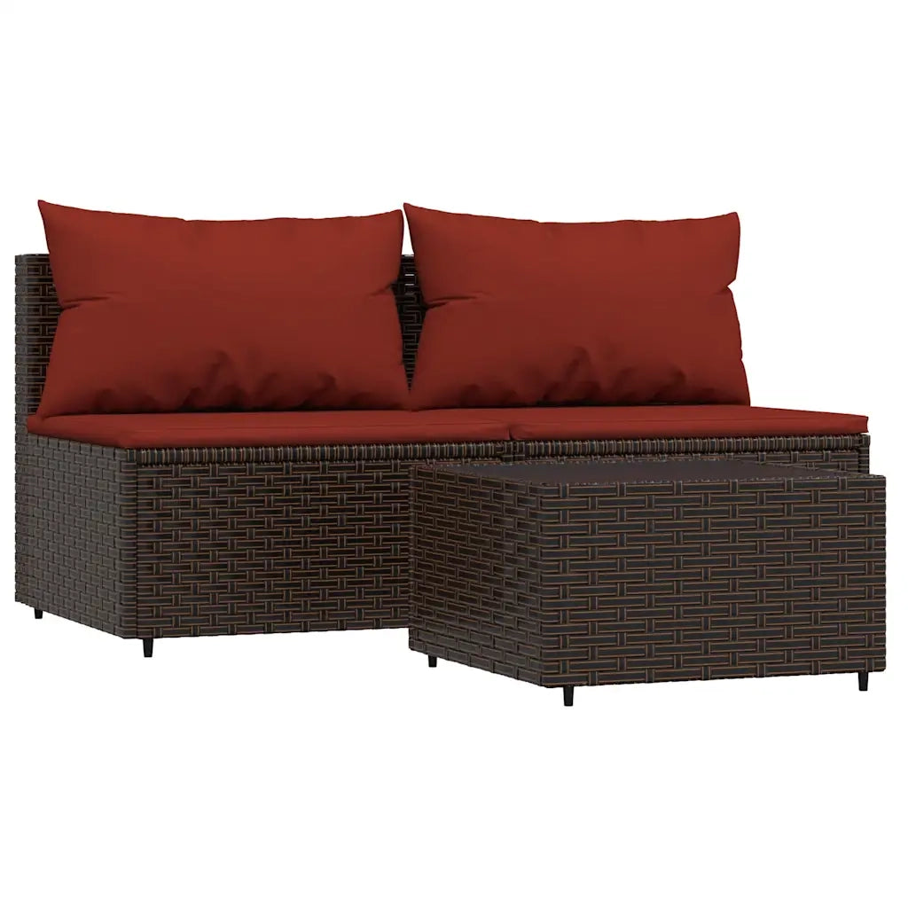 Set Mobili da Giardino 3 pz con Cuscini in Polyrattan Marrone CFW3542854