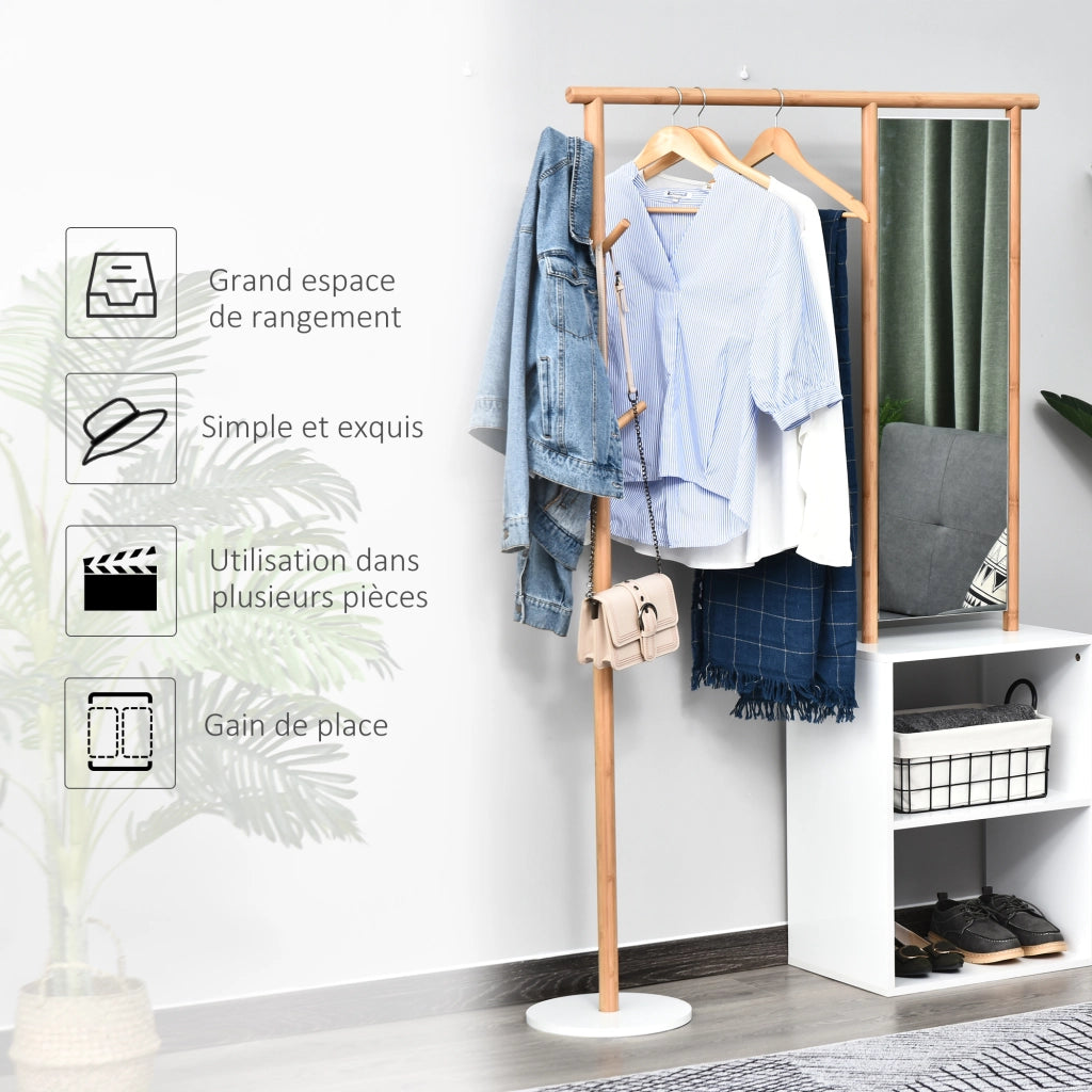 Appendiabiti con specchio e 4 ganci ¨C zephmum ¨C bianco MDF 100x34x164 cm