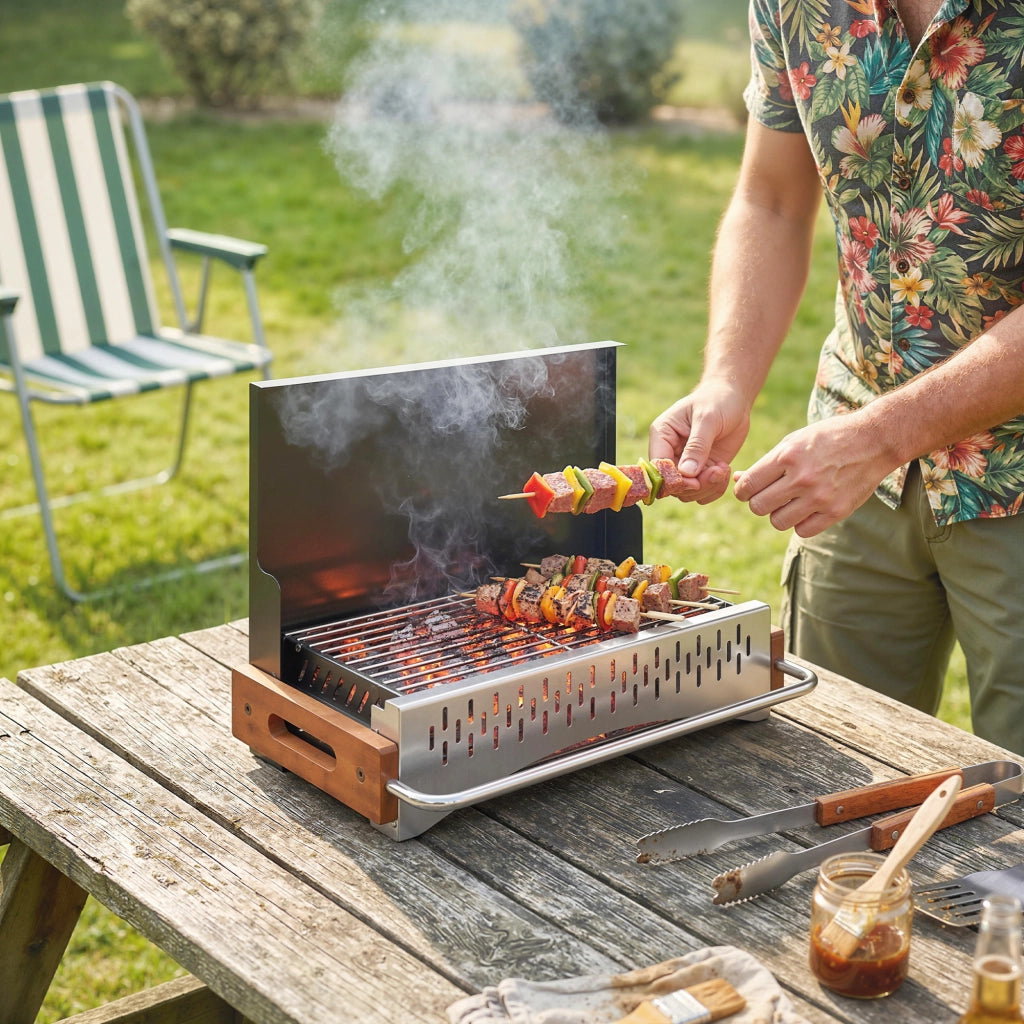 Barbecue a Carbone Pieghevole Portatile ¨C zephmum ¨C Nero 50.5x34x33 cm con Vassoio Estraibile
