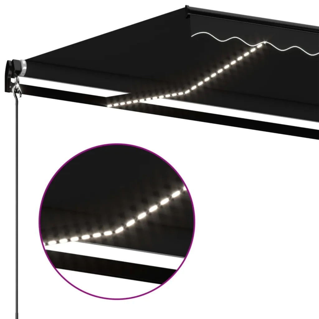 Tenda da Sole Retrattile Manuale con LED 600x350 cm Antracite cod mxl 54721