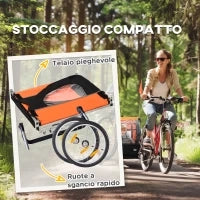Rimorchio Bici Bambini con 2 Posti, 2 Cinture di Sicurezza, Telaio in Acciaio e Copertura in Tessuto Oxford Arancione