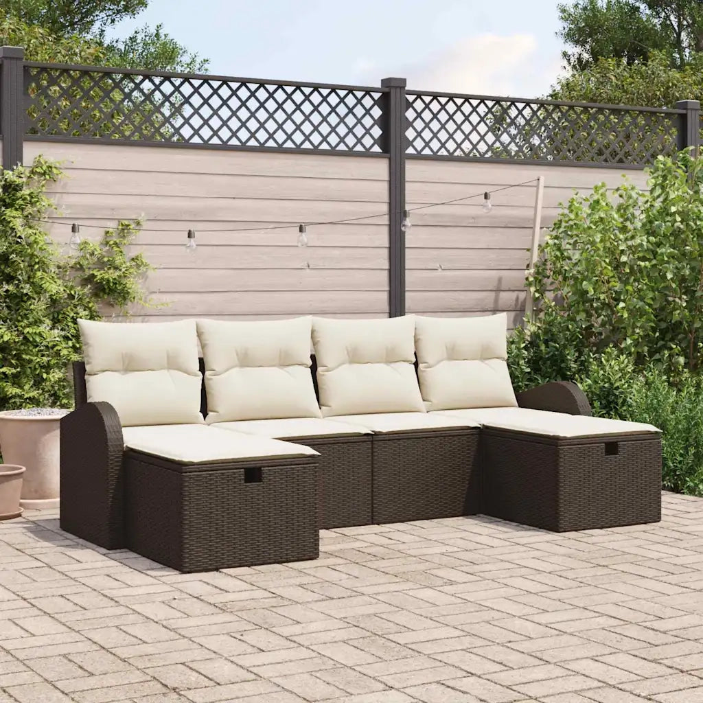 Set di divani con cuscino 6 pcs Marrone e Crema polyrattan