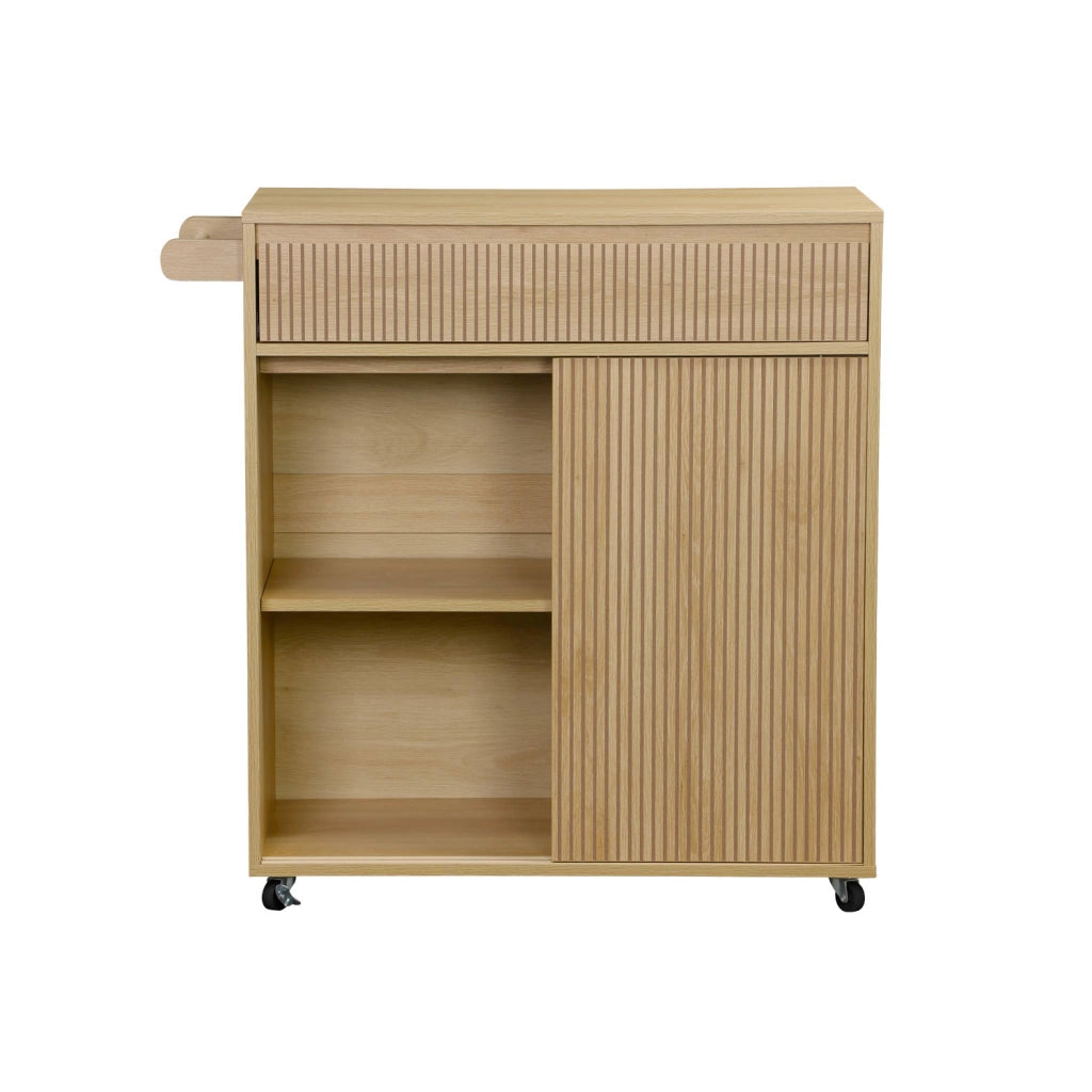 Carrello da cucina in legno decorato con 1 cassetto, 80cm, marrone