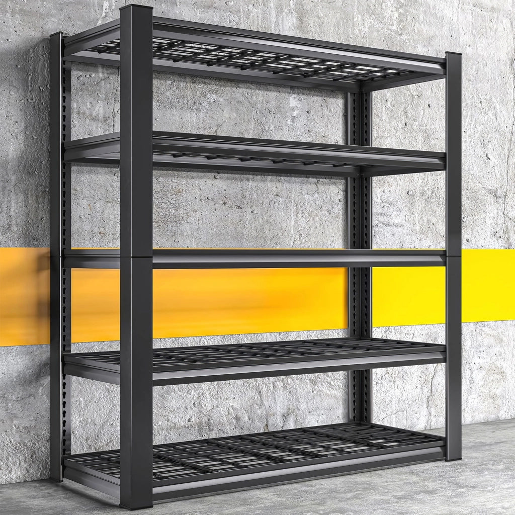 Mesh 185 - Scaffale in Metallo 185x100x40 cm con 5 Ripiani in Reticolato Portata 1365Kg Nero