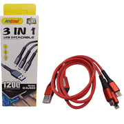 Trade Shop - Cavo Dati 3in1 Ricarica Rapida 5.1a Da Usb A Micro Usb Type-c Lightning Da 1,2mt Q-sj665 -
