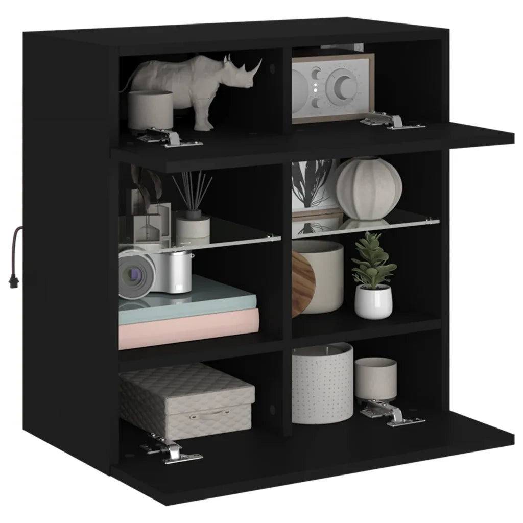 Mobile TV a Parete con Luci LED-Mobile TV a Muro Nero 58,5x30x60,5 cm
