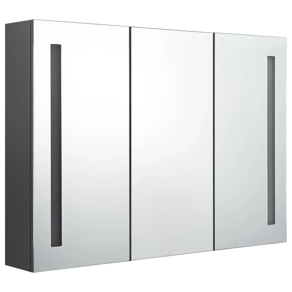 Mobiletto da bagno con specchio LED 89 x 14 x 62 cm grigio 02_0006575