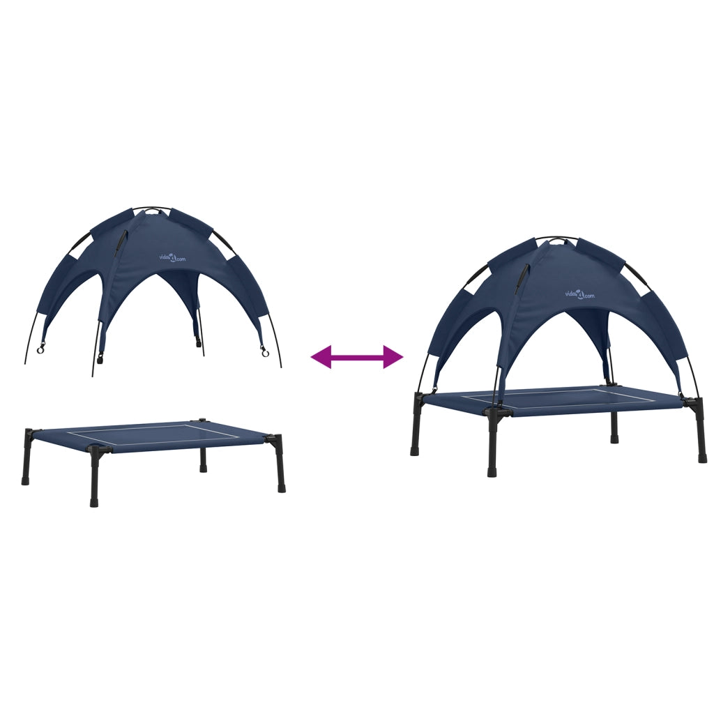 Letto rialzato per cani con tetto removibile blu navy in acciaio