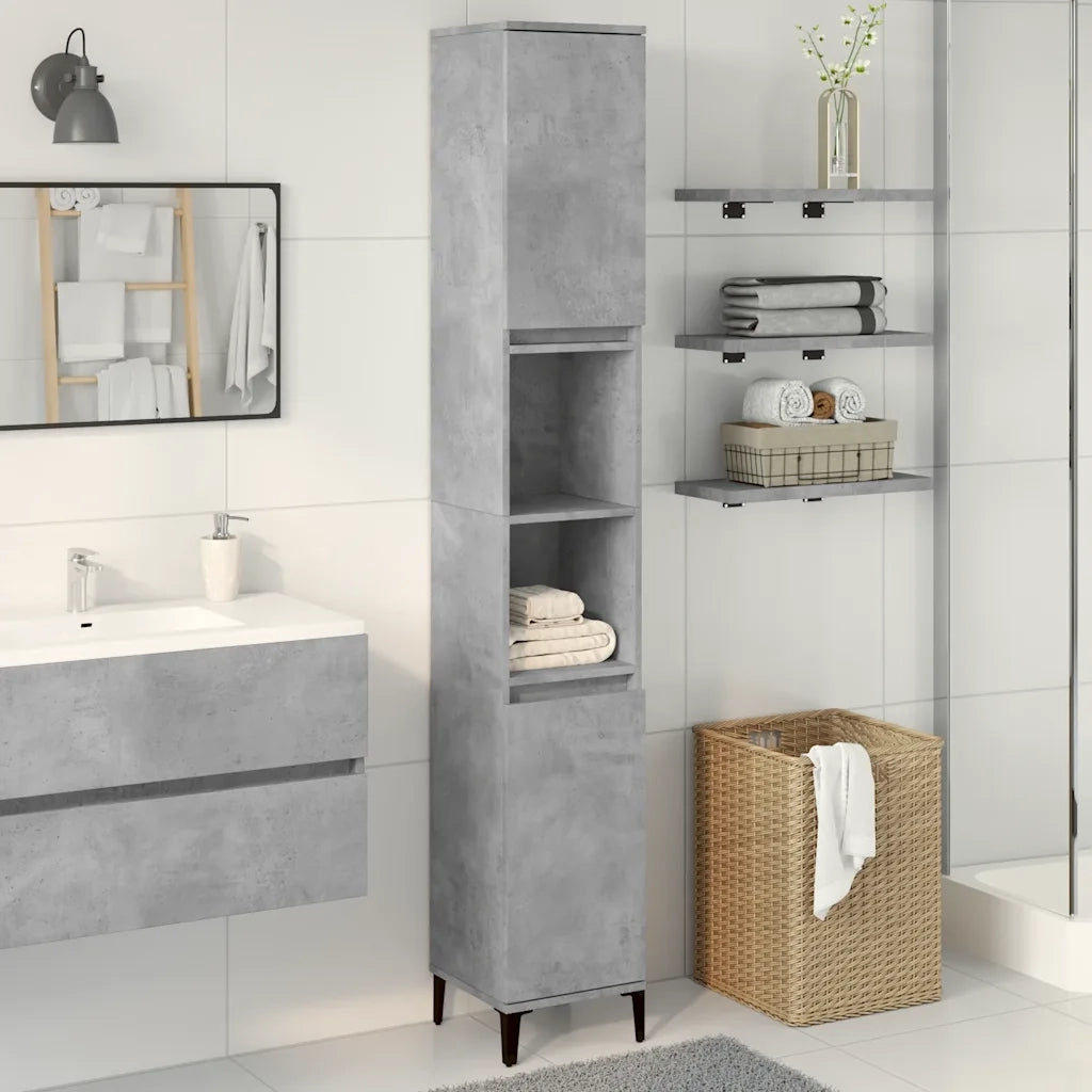 Armadietto Bagno | Armadio da bagno Grigio Cemento 30x30x190 cm Legno Multistrato