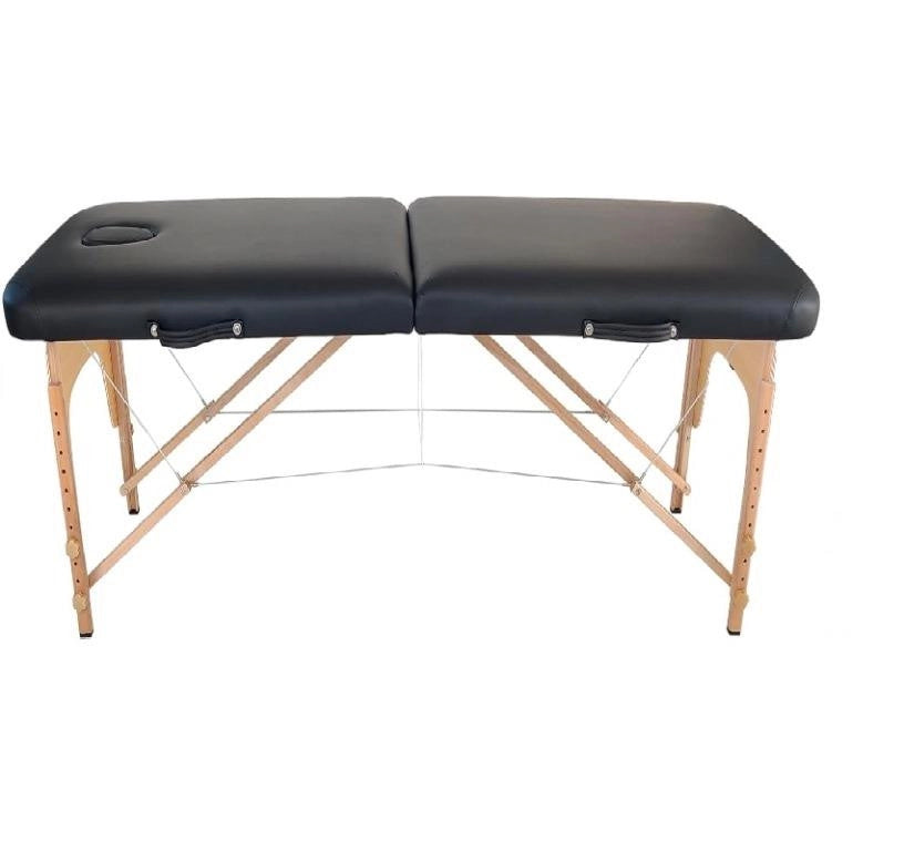 FENIXSHOP24 LETTINO MASSAGGIO IN LEGNO 2 ZONE - LETTINO MASSAGGI,LETTINO ESTETISTA FISIOTERAPIA,TATTOO,PORTATILE RICHIUDIBILE COD-05(NERO)